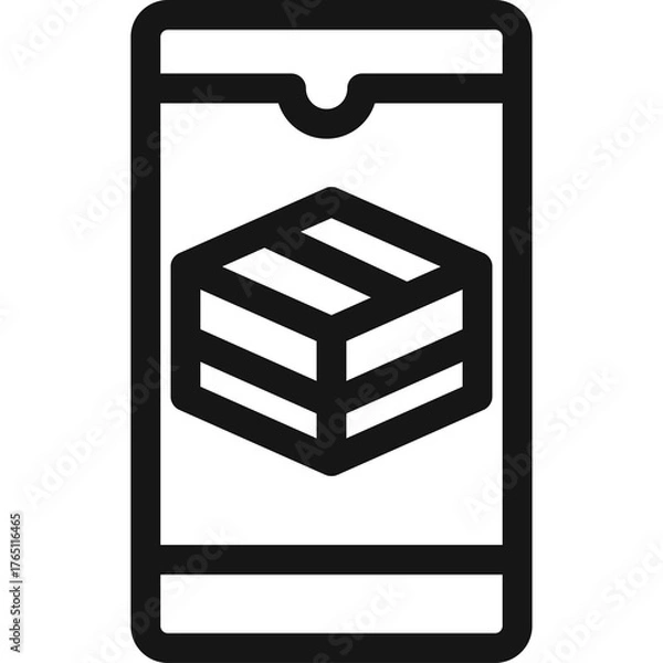 Fototapeta Illustration of a Smartphone Displaying a Cardboard Delivery Box with a Transparent Background and Thick Black Outline