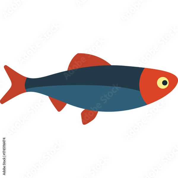 Fototapeta Illustration of a Stylized Fish with Red Fins and Tail and a Blue Body with a Red Head on a Transparent Background