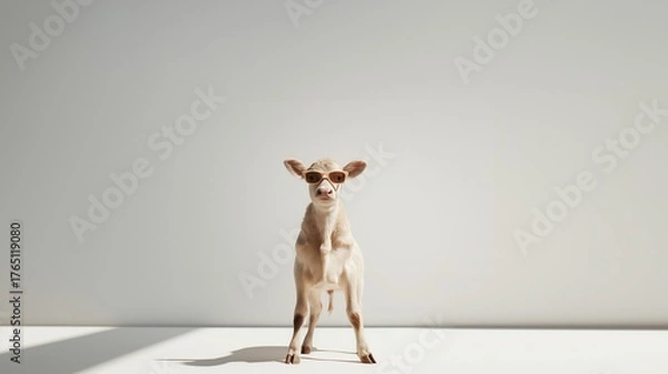 Obraz standing cow in sunglasses minimal studio light