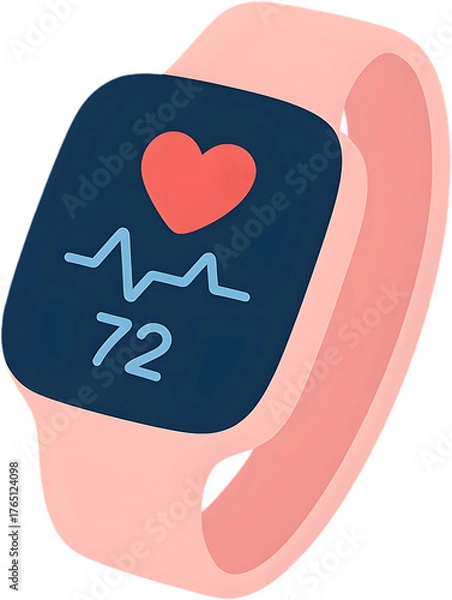 Obraz Smartwatch icon with heart rate display transparent background alpha channel pastel fitness wearable clipart isolated PNG for branding social media and web design