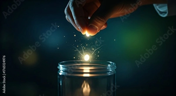 Fototapeta Compounding effect concept. A hand plants a small light seed, which grows exponentially over time as its returns are reinvested.