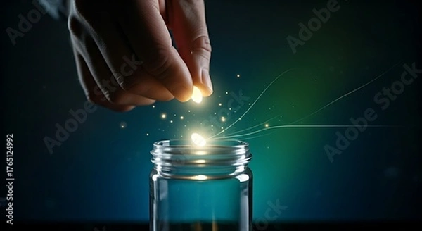 Fototapeta Compounding effect concept. A hand plants a small light seed, which grows exponentially over time as its returns are reinvested.