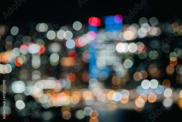 Obraz 夜景ネオンのボケ背景　都市のシティライト・抽象テクスチャ
