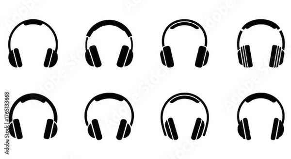 Fototapeta Minimalist Headphone Outlines On Black Background Grid