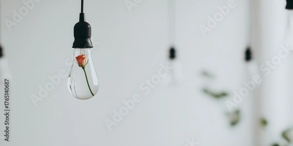 Obraz minimal lightbulb with flower inside concept