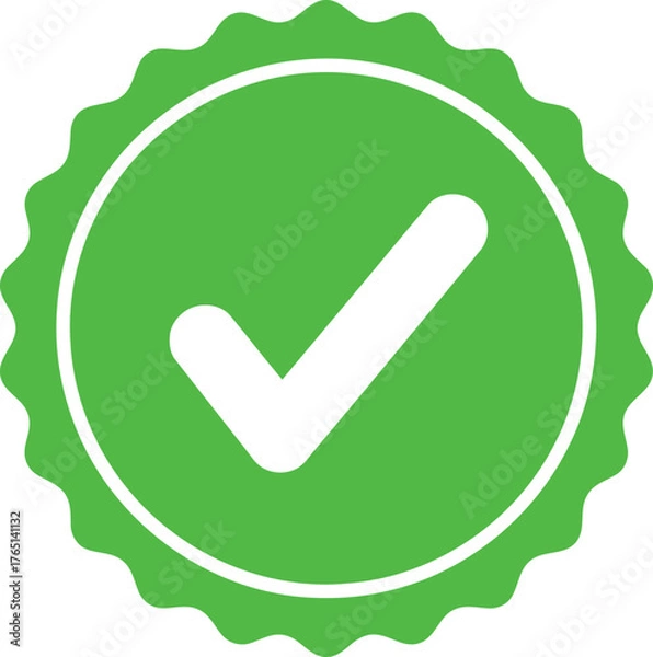 Fototapeta Green Check Mark Badge Icon — Verified Approval Symbol Vector Design