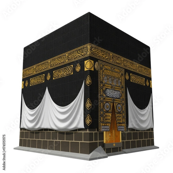 Fototapeta Majestic Kaaba with Golden Calligraphy and Drapes in Sacred Mosque of Mecca, Saudi Arabia