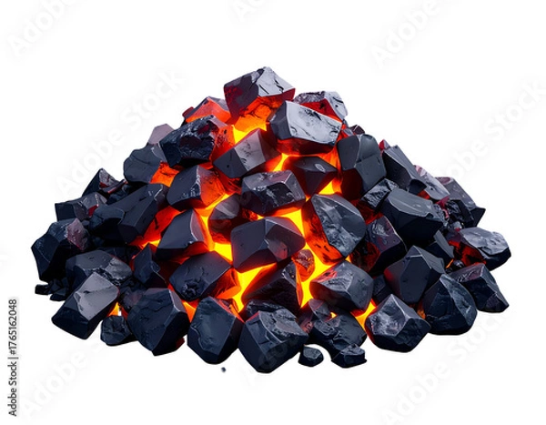 Fototapeta Glowing Hot Coals Pile: Abstract Energy and Heat Source on Black Background
