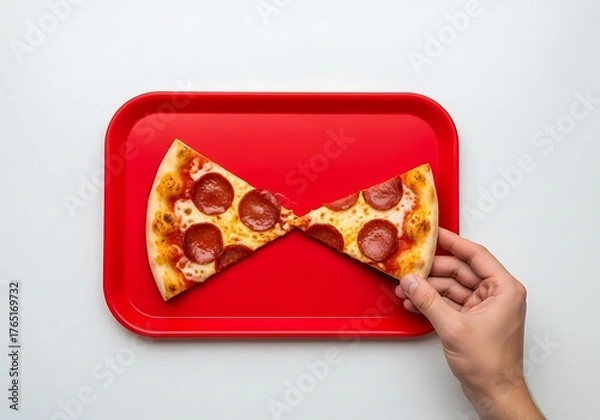 Fototapeta Pizza cut on red tray