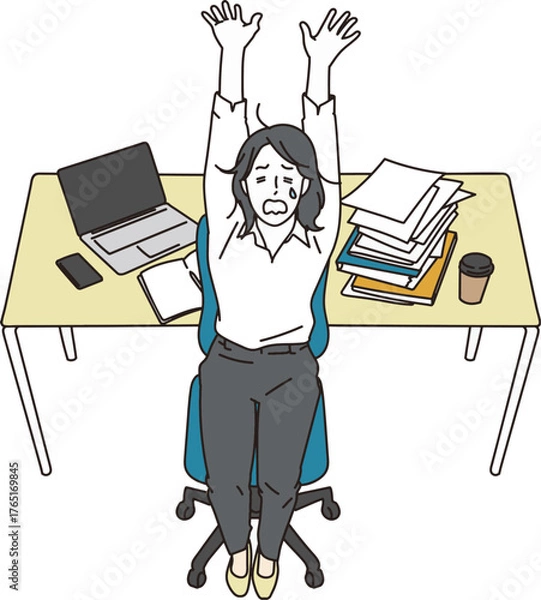 Obraz 多忙で激務なデスクワークの女性のイラスト素材