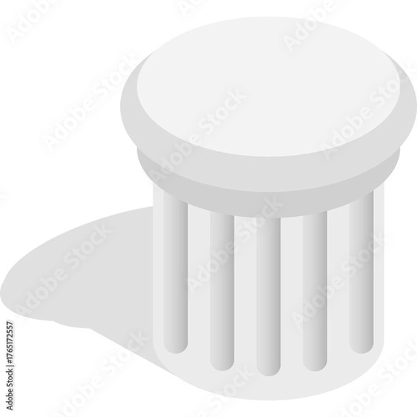 Fototapeta White Ionic Column Base With Dramatic Shadow In Isometric 3D Style On Transparent Background