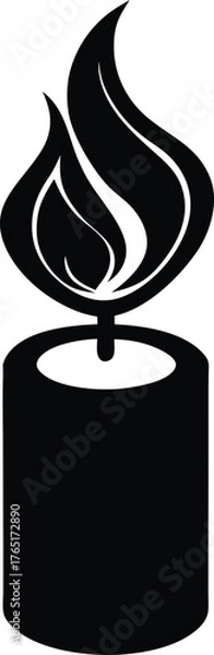Obraz Black and white Candle Light Vector Illustration Burning Wax Candle Symbol for Hope, Peace, and Comfort