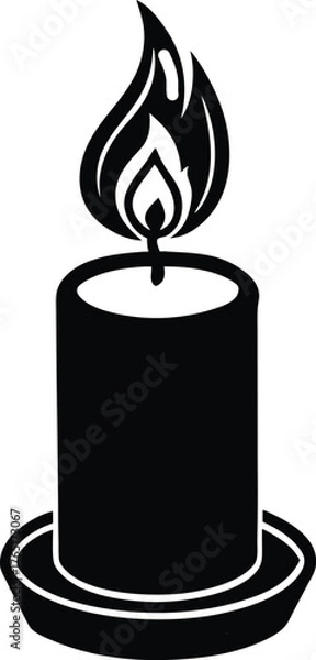 Fototapeta Black and White Burning Candle Icon Silhouette Vector Illustration on transparent background