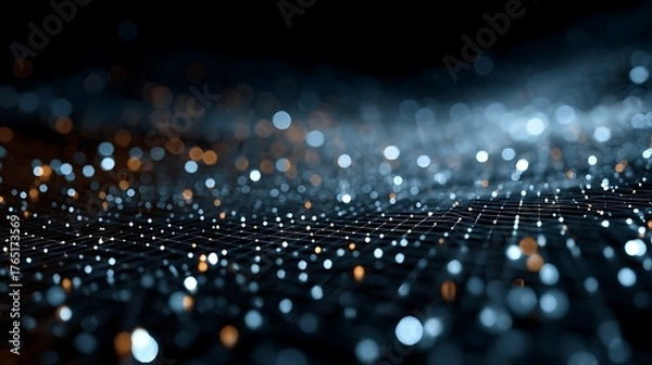 Obraz Abstract Network: Interconnected Data Points with Glowing Blue and Orange Bokeh Lights