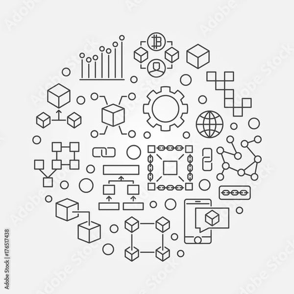 Fototapeta Blockchain vector round concept line illustration