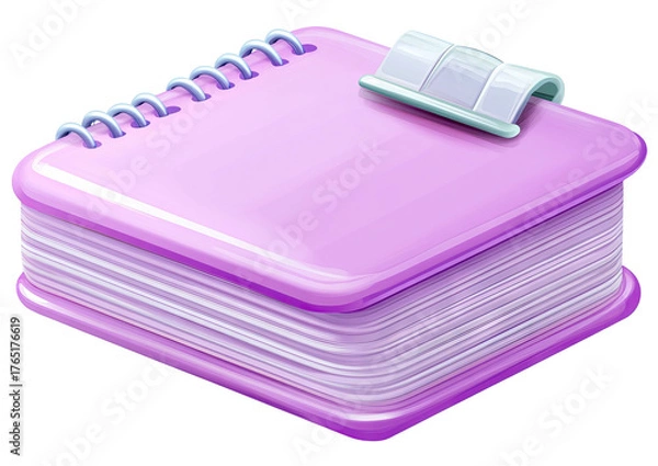 Fototapeta Glossy pink notebook with bookmark, spiral binding