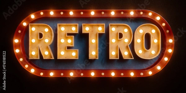 Fototapeta A captivating retro sign with light bulbs, radiating nostalgia and vintage charm