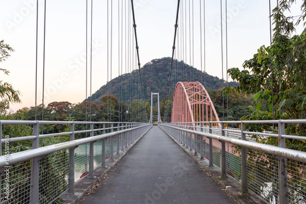 Fototapeta 山と大きな吊り橋