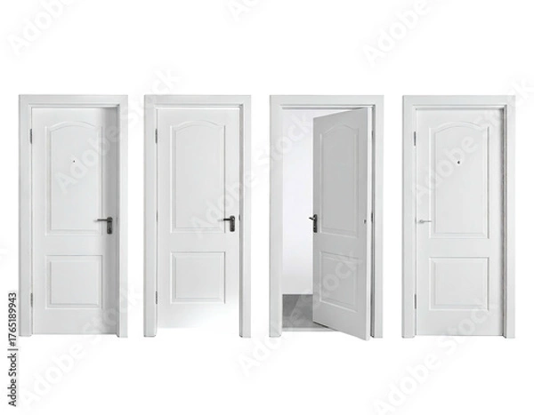 Obraz Four white doors, one ajar, architectural detail