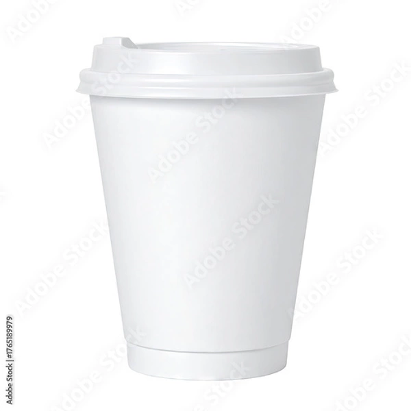Obraz White cup, lid, disposable. Clean. Isolated. Simple