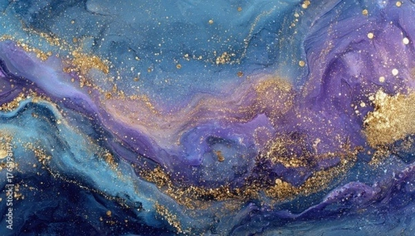 Obraz Abstract art swirl of blue, violet & gold ink fluid texture