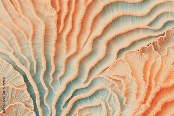 Fototapeta Abstract organic ripples and waves in warm coral and cool teal hues