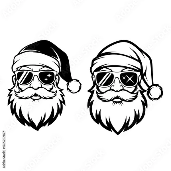 Obraz Cool Santa Claus Head with Sunglasses Vector Illustration.