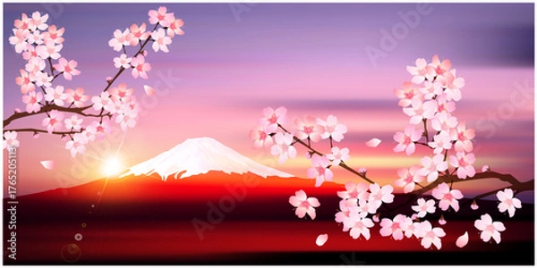 Obraz Sakura with snow mountain vector background