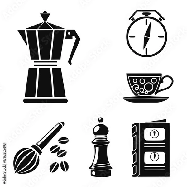 Obraz Monochrome black flat icon set on white background