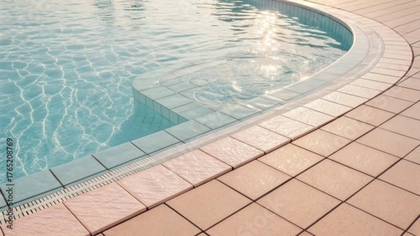 Obraz Clear blue swimming pool edge with paved patio