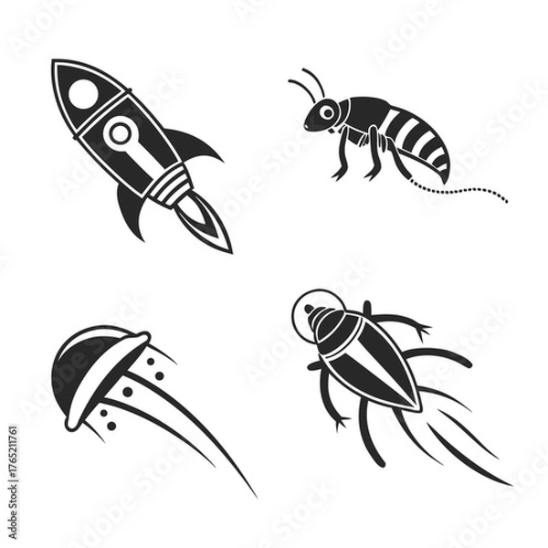 Obraz Futuristic black icons isolated minimal on white background
