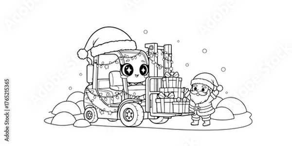 Obraz Cute Forklift with Christmas Boxes