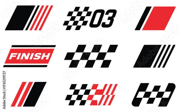 Obraz Vector graphic set of auto racing sport symbols, stripes and finish flags