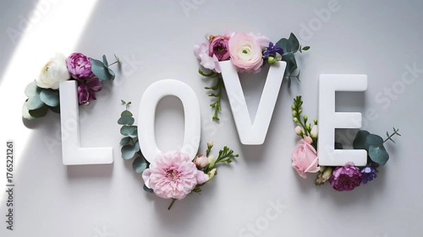 Fototapeta The word love spelled out with white letters and decorated with flowers