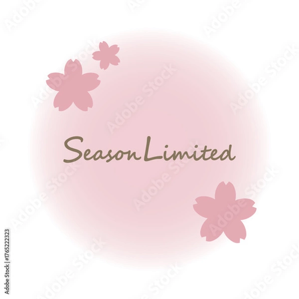 Fototapeta 桜ピンク　春の季節限定丸いフレーム素材　桜のワンポイントイラスト付き