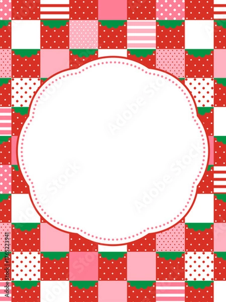 Fototapeta イチゴの格子模様のフレーム素材（縦向き）
