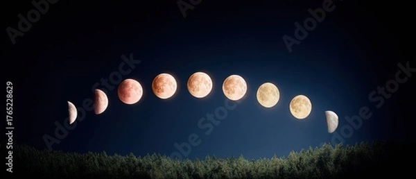 Fototapeta Premium Lunar Phases Sequence Inspiring Celestial Movement for Education and Science Advertising, Authentic Natural Cycles Content