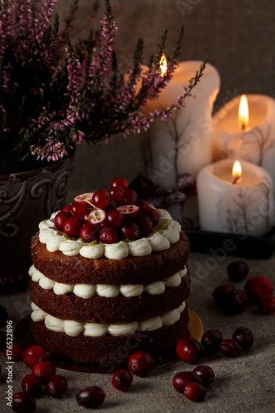 Obraz Red velvet cake on dark background
