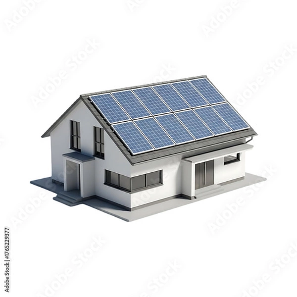 Obraz Modern house with solar panels on the roof isolated on transparent background