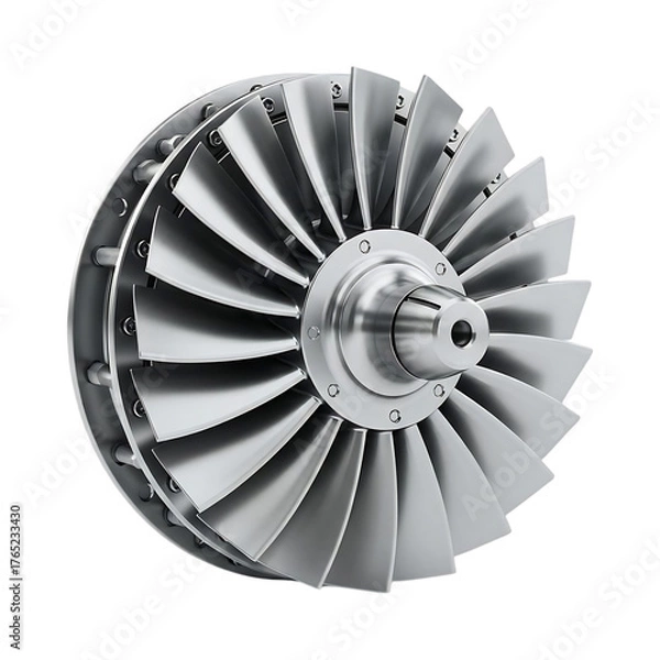 Obraz Closeup of a shiny metal turbine isolated on transparent background, studio shot