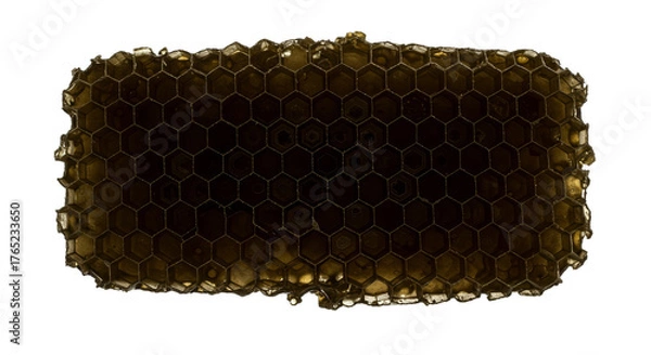 Fototapeta Golden Honeycomb Background With Dark Honey Isolated