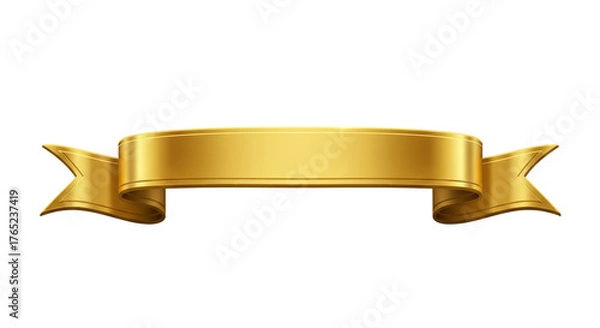 Fototapeta Golden Ribbon Banner With Stitched Edges On Golden Background