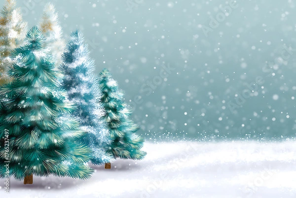 Obraz Sparkling Winter Wonderland with Snowy Evergreens and Soft Falling Snowflakes