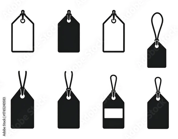 Fototapeta Black and white set of generic price tags and labels