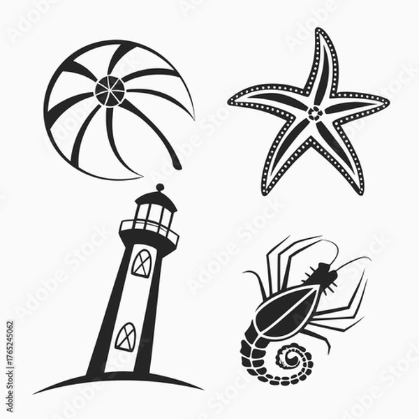 Obraz Monochrome black abstract icons isolated on white background