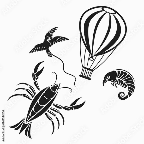 Obraz Monochrome black vector symbols simple on white background