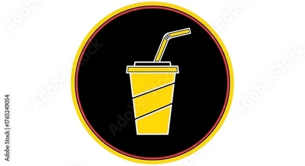 Obraz Yellow drink cup with straw vector illustration for beverage logo design and branding icon
