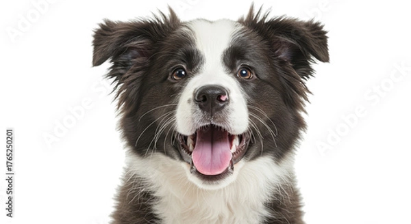 Obraz Happy Border Collie Dog Face with Snowy Whiskers Transparent PNG