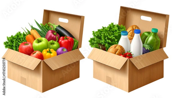 Fototapeta  1. Cardboard Box Full of Fresh Groceries, isolated on transparent background