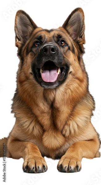 Fototapeta Happy German Shepherd Dog Portrait With Open Mouth and Tongue Out Isolated